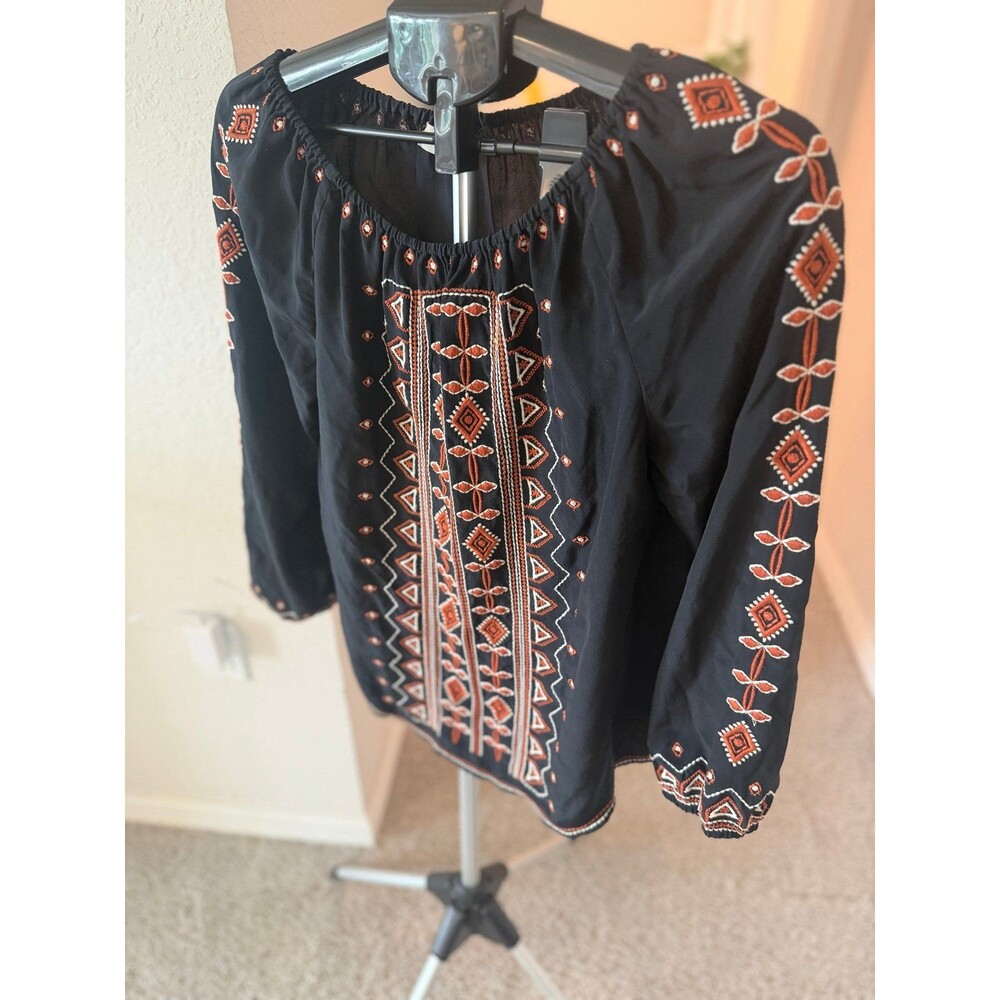 Tory Burch Jessie 100% Silk Off Shoulder Embroidered Blouse Women’s Size 8 - Picture 3 of 9